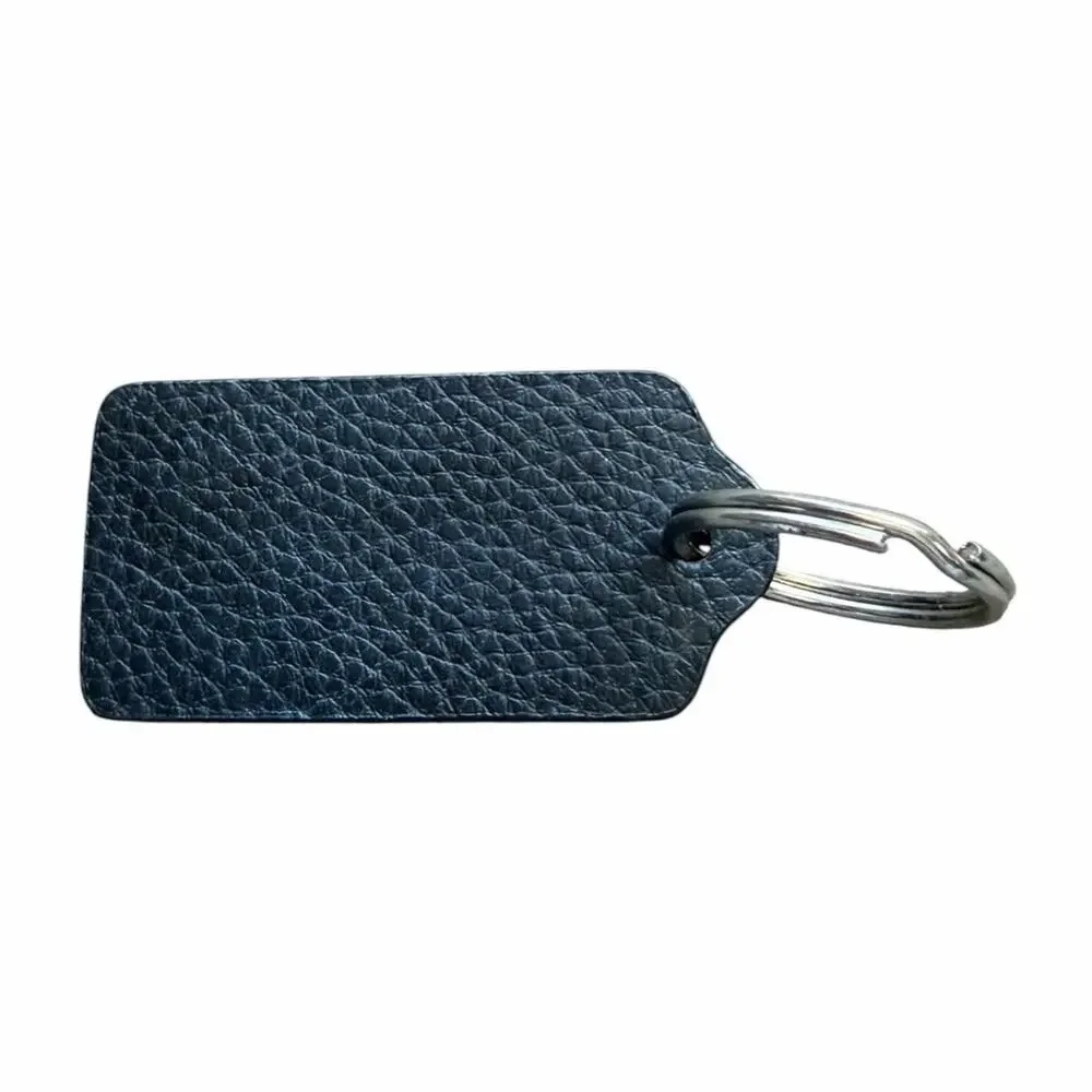 Coach New York Black Pebbled Leather Key Fob Keychain Key Ring Logo Tag